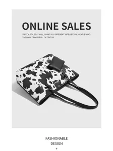 Schwarze und weiße Kuh-Print Handtasche mit kleinem Beutel modische Damentasche neu