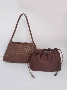 Borsa a tracolla in pelle intrecciata a mano con pochette, elegante borsa retrò.