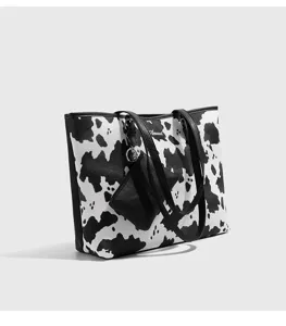 Schwarz-weiße Kuhmuster Tote Bag große Kapazität Umhängetasche mit Münzbeutel für Damen.