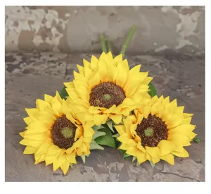 Artificial sunflower detail shot, realistic fake flower bunch for home decor and photography.