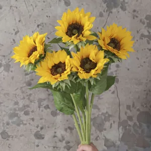 Pastoral Single Stem Real Touch Artificial Sunflower Satin Plastic Sun Flower For Home Decor Photography Props Yellow