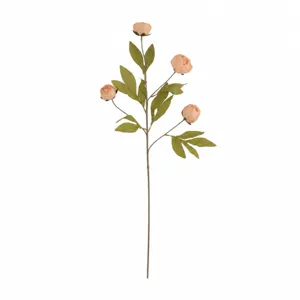 Artificial peony silk flower branch, vintage tone, 4 heads, 70cm tall, home decor.
