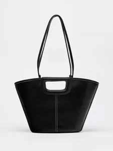 Damen PU Leder Beuteltasche Grosse Kapazitaet Casual Umhaengetasche Mode Shopper Handtasche Mit Kontrastnaehten