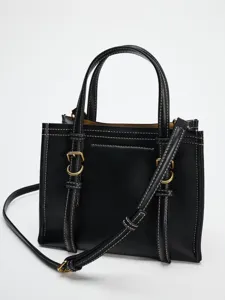 Sac à Main Mini Femme en Cuir PU Sac Bandoulière Coutures Contrastées Commutage Casual Sac d'Épaule Mode