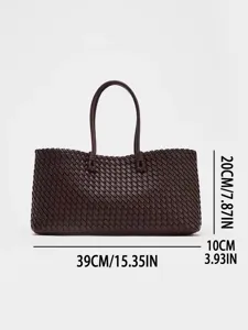 Bolso shopper de cuero trenzado para mujer, bolso de hombro grande con diseño elegante.