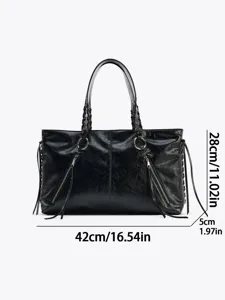 Retro schwarze Damen Pendler Tasche große Kapazität geflochtene Griffe und Reißverschlüsse.