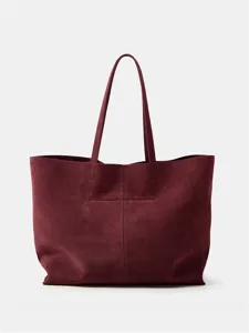 Large capacity retro single shoulder handbag tote bag in burgundy leather for daily work commutes