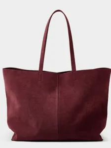 Large Capacity Vintage Tote Bag For Women Soft Split Leather Shoulder Handbag Casual Commuter Daily Work Bag