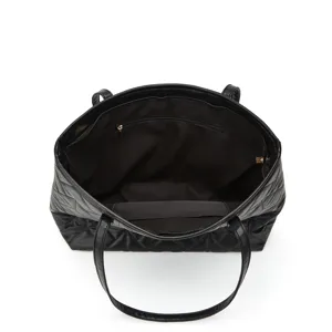 Sac cabas matelassé noir pour femme, grand sac porté épaule avec poches zippées pour le travail.