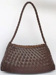 Donna Borsa a Tracolla in Pelle PU Tessuta Borsa Casual Sottobraccio Vintage Tinta Unita Moda Borsa a Mano