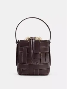 Femmes Sac Seau Tressé PU Cuir Cabas Sac à Main Casual Quotidien Épaule Bandoulière avec Cordon
