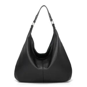 Klassische vintage schwarze weiche Leder Hobo Umhängetasche, große Kapazität Alltag.