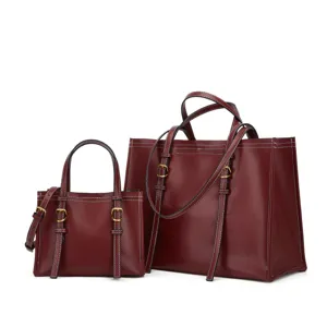Ensemble de sac cabas en cuir bordeaux grande capacite sac a epaule chic bandouliere.