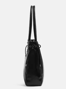 Schwarze Lackleder Damen Umhängetasche elegante große Shopper Tasche für Herbst Winter