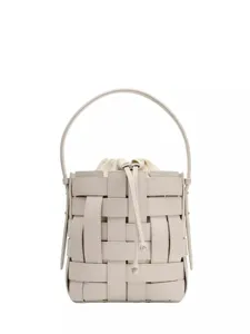Sac seau tressé en cuir pour femme élégant sac à bandoulière avec poche intérieure cordon