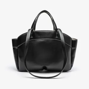 Sac cabas en cuir noir pour femme, grand sac à main élégant pour le travail quotidien.