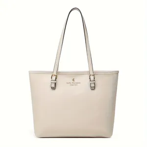Elegante bolso de hombro blanco para mujer, elegante bolso de cuero sintético con detalles.