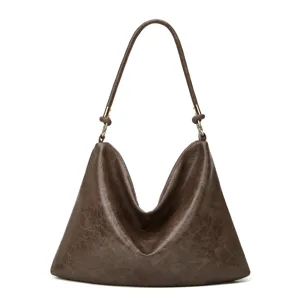 Braune weiche Leder Hobo Umhängetasche für Damen, vintage lässige Shopper Handtasche.