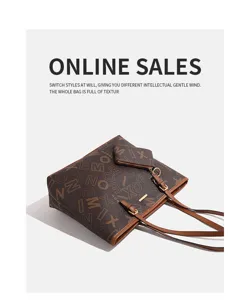Braune Monogramm Shopper Tasche mit passender Münztasche, elegante Damentasche mit großem Volumen.
