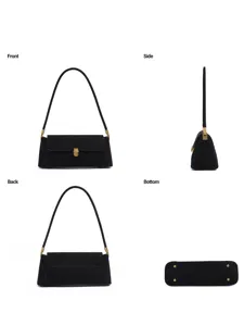 Classic black velvet underarm shoulder bag, chic vintage style for autumn winter wear.