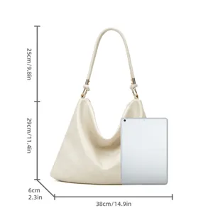 Große weiche Leder Retro Hobo Umhängetasche Detailansicht mit genauen Maßangaben.