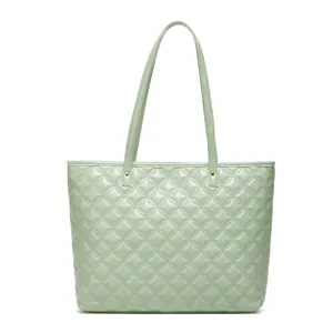 Sac Cabas Matelassé Vert Clair Cuir PU Femme Sac Bandoulière Loisir Grande Capacité