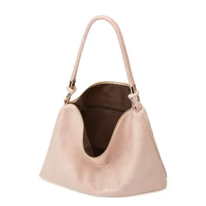 Rosa weiche Leder Handtasche mit Metallreißverschluss und geräumigem Innenfutter für den Alltag.