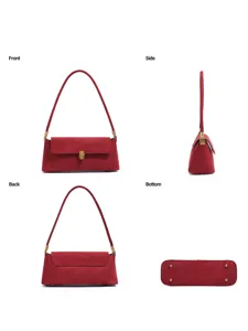 Retro burgundy suede underarm bag, elegant autumn winter French shoulder bag with gold hardware.