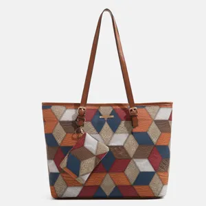Modische geometrische Handtasche mit passender Tasche, große PU Leder Umhängetasche für Damen.