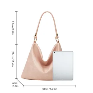 Rosa weiche Leder Hobo Schultertasche lässige große Kapazität Tote Tasche mit Maßangaben