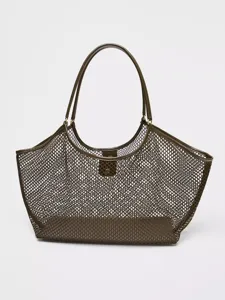 Damen dunkelgrüne Netz-Tote-Bag, große Kapazität Retro Pendler Schultertasche Detail.