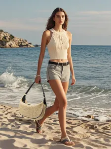 Straw woven hobo shoulder bag stylish chic summer beach underarm dumpling handbag new.