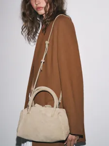 Sac à main bowling en daim chic pour femme, grand sac bandoulière et style boston pour l'automne.