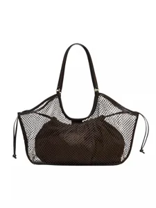 Stilvolle braune Damen Netztasche, große Kapazität lässige Umhängetasche mit Innenbeutel.