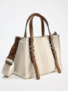 Mini sac a main en toile avec details en cuir, sac porte epaule polyvalent pour travail.
