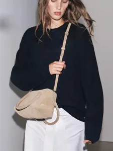 Chic femme daim sac bowling elegante bandouliere boston sacoche decontractee neuf