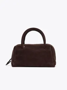Sac bowling en suédine marron élégant sac à main poignée supérieure minimaliste Boston
