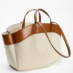 Borsa shopper in tela da donna, grande capacita borsa a spalla in ecopelle per lavoro.