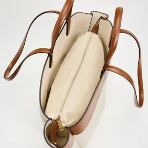 Borsa shopper in tela grande capacità borsa a spalla donna autunno nuovo stile blocco colore