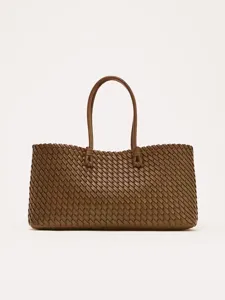 Bolso tote de cuero trenzado marron para mujer gran capacidad bolso de hombro chic