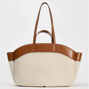Borsa tote classica in tela da donna, grande capacità, borsa a tracolla quotidiana in pelle.