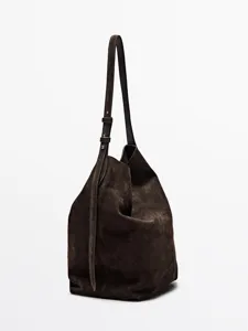 Borsa a secchiello in camoscio marrone scuro borsa a spalla vintage donna casual