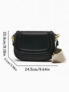 Black women saddle bag stylish leather crossbody purse with wide strap and clean stitching details.