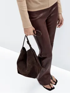 Borsa a tracolla hobo in camoscio marrone da donna, borsa minimalista retrò casual.