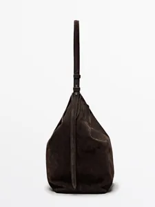 Borsa a spalla hobo in camoscio marrone scuro borsa secchiello retro minimalista donna