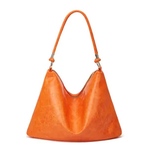 Stilvolle orange Umhängetasche für Damen, weiche Leder Retro Tote Handtasche mit bequemem Riemen.