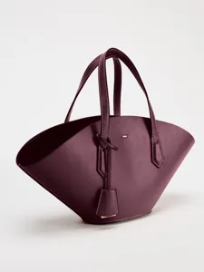 Sac cabas en cuir bourgogne forme d'éventail unique sac à épaule minimaliste design de luxe