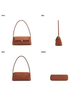 Vintage brown suede shoulder bag for women, elegant minimalist design with metal lock.