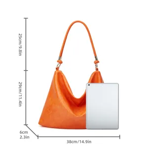 Oranger weicher Leder Schulter Tote Bag mit grossem Fassungsvermögen und Vintagestil.