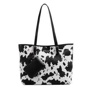 Schwarze und weiße Kuhmuster Damen Shopper Tasche, große Umhängetasche mit passender Tasche.